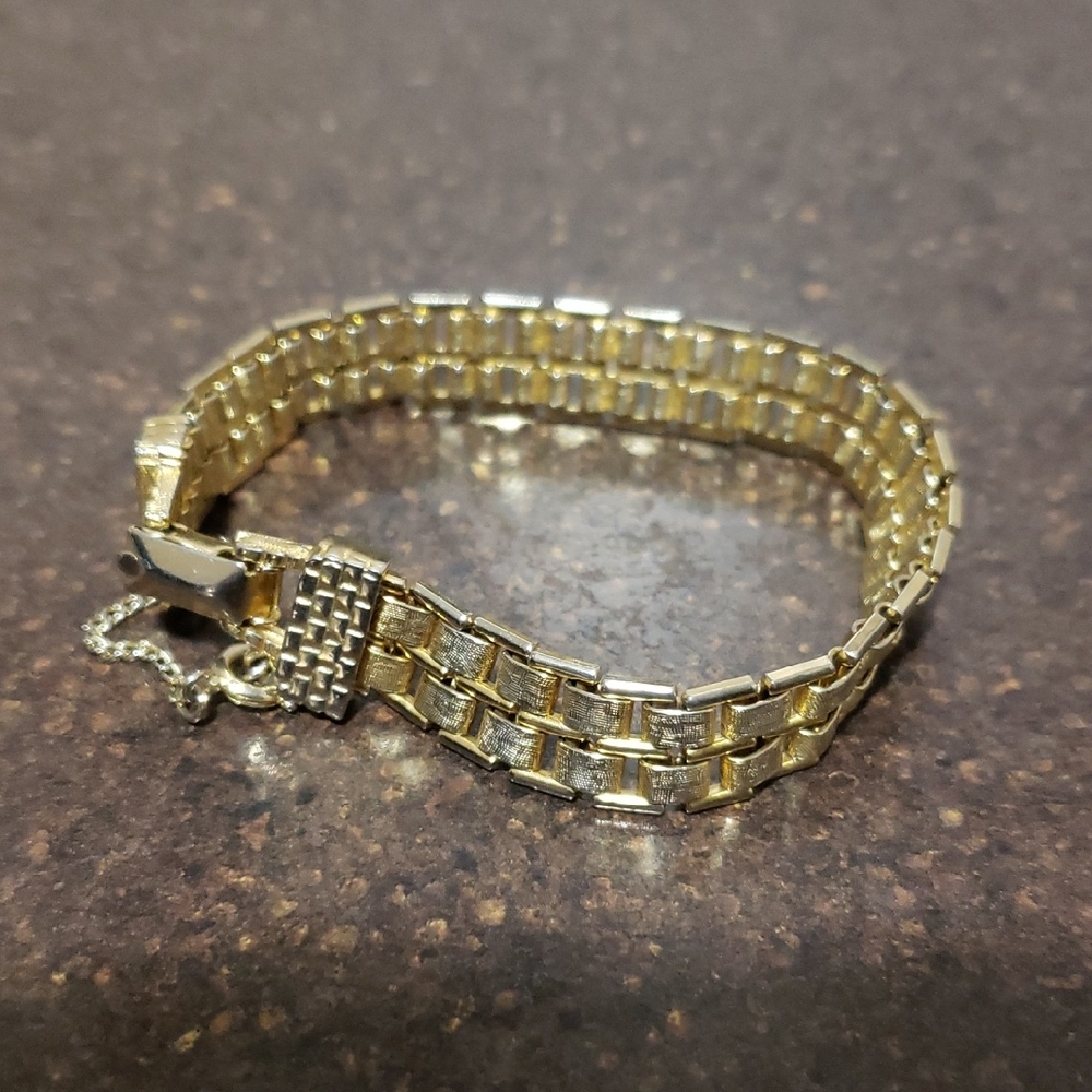 Vintage Goldette Gold Tone Double Strand Textured Link Bracelet 7 ”